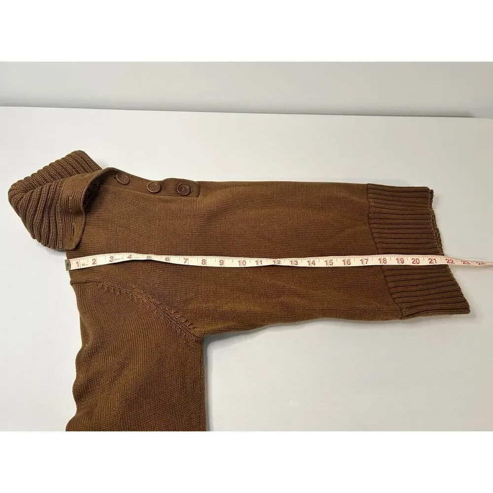 Talbots Womens LP Brown Mercerized Cotton 3 Button Mock Neck Sweater Petite